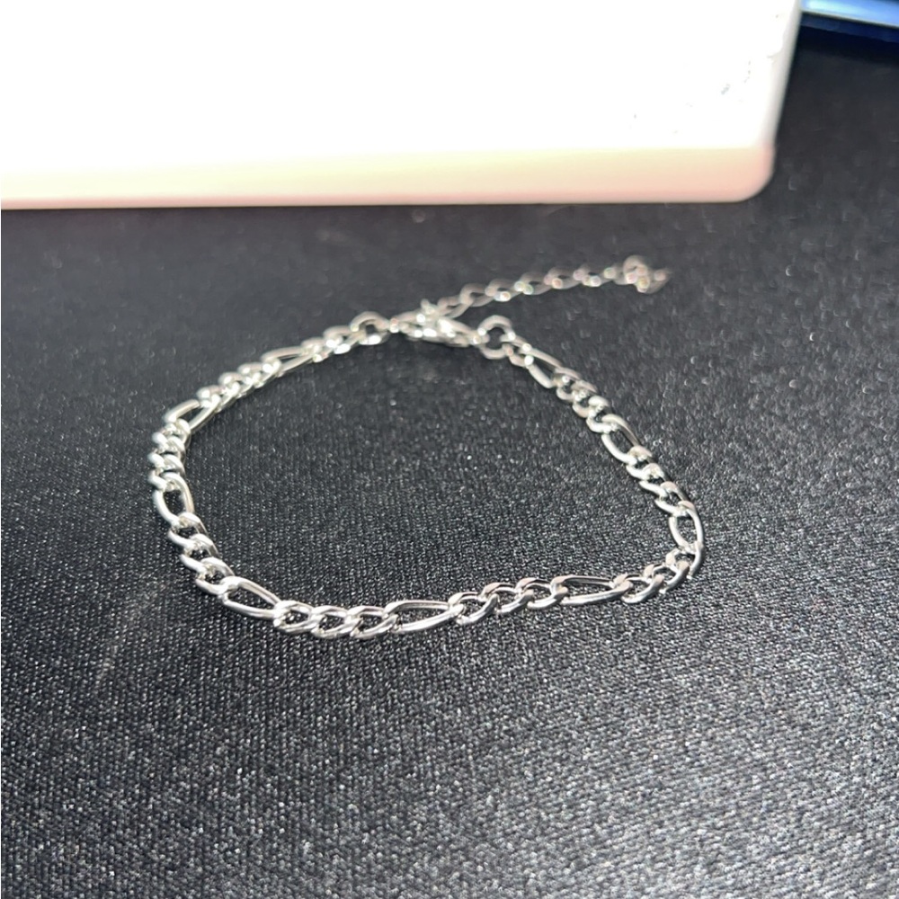 Sterling Silver Figaro Chain Bracelet - Silver
